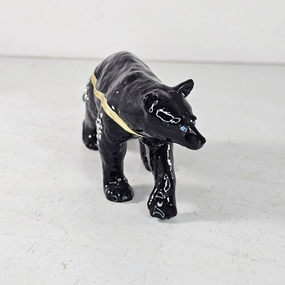 Black Bear Trinket Box Hinged Bejeweled Enameled Magnet Closure - Picture 3 of 9
